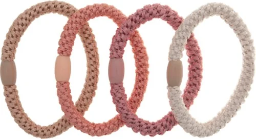 Dazzling Hair Ties 4-Pack Woven Beige/Pink v:2957888