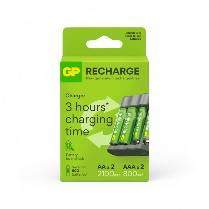 GP Recharge batterilader B441 inkl. 2 st AA 2100mAh og 2 st AAA 650mAh NiMH-batterier v:5236528