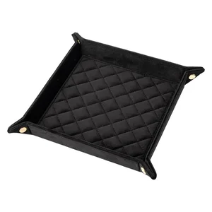 DARK Velvet Quilted Jewellery Tray Medium Black v:5007686