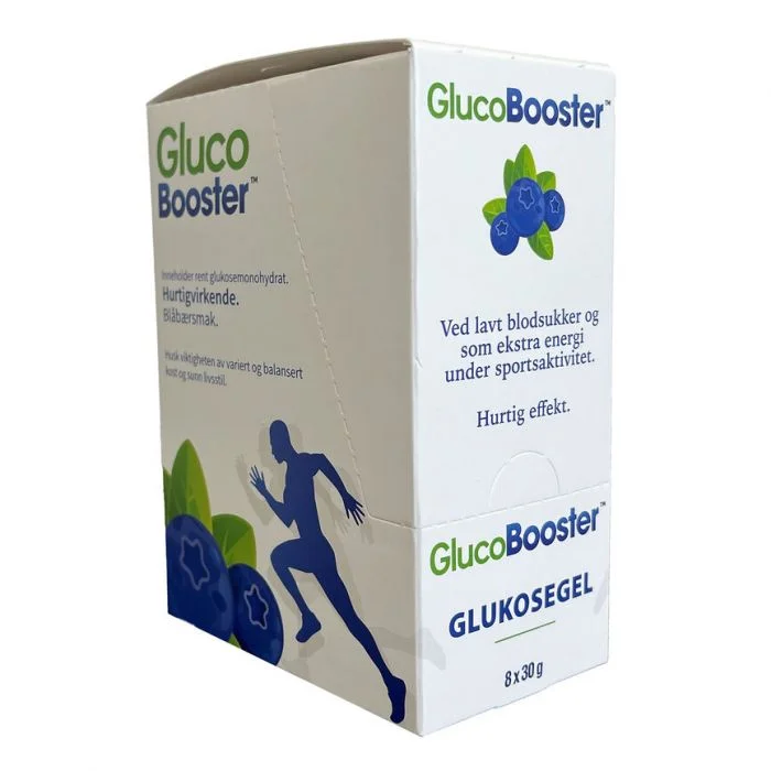 GlucoBooster GlukoseGel Blåbær 8 x 30 g – rask energi v:9525164
