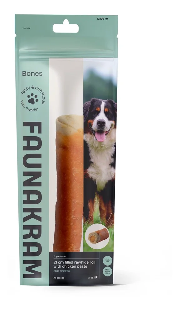 Faunakram 13,5 cm Rawhide Roll with Duck Paste – 170 g. v:8202024 Faunakram 13,5 cm Rawhide Roll with Duck Paste – 170 g. v:8202024