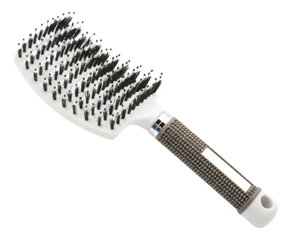 TBC Curved Paddle Brush m. Villsvinhår - Hvit - 1 stk. v:8599790