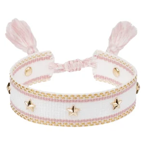 DARK Woven Friendship Bracelet Star Studs White Light Rose & Gold v:6485069 DARK Woven Friendship Bracelet Star Studs White Light Rose & Gold v:6485069