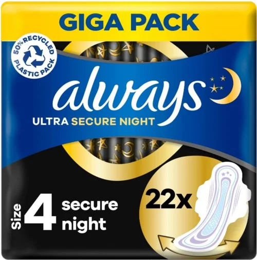 Always Ultra Secure Night (Size 4) Pads with wings 22 count v:8389692 Always Ultra Secure Night (Size 4) Pads with wings 22 count v:8389692