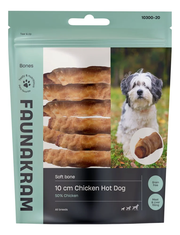 Faunakram 10 cm Chicken Hot Dog with Liver Filling – 170 g. v:7711245 Faunakram 10 cm Chicken Hot Dog with Liver Filling – 170 g. v:7711245