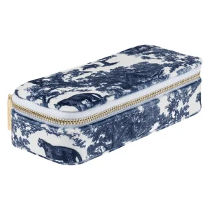 DARK Velvet Jewellery Box Mini Navy Blue Savannah Pattern v:3233604