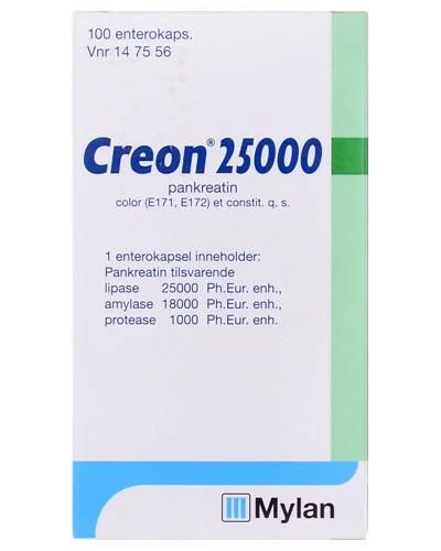 Creon 25000 harde enterokapsler 100 stk v:3888348