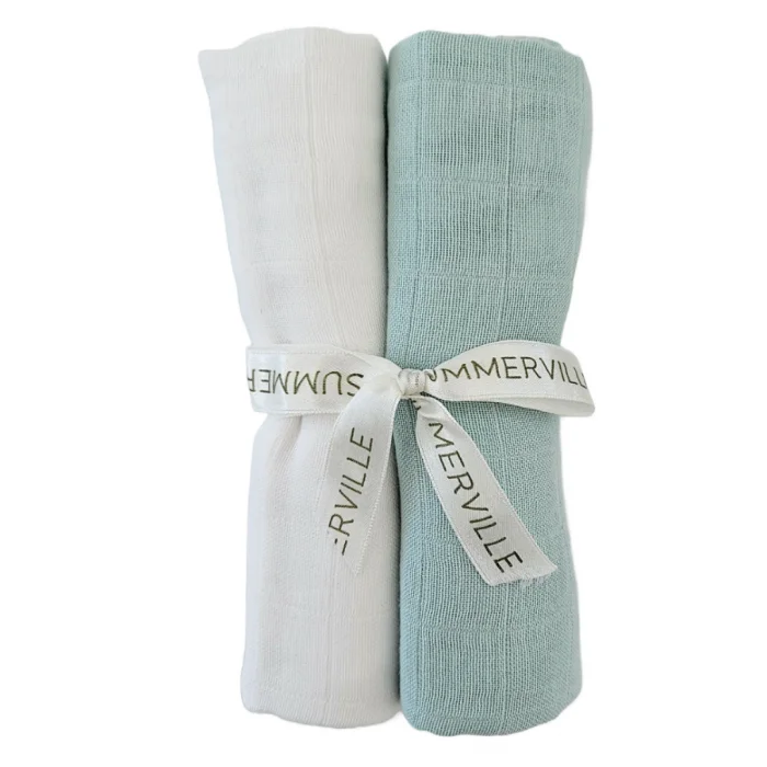 Summerville Muslin babyteppe ice blue + white 2 stk v:2599630 Summerville Muslin babyteppe ice blue + white 2 stk v:2599630