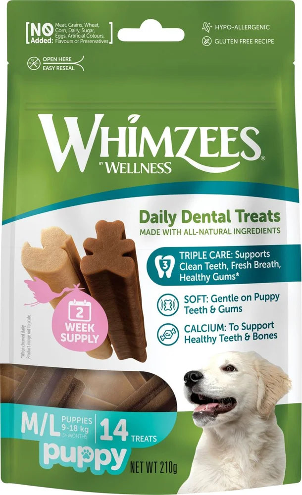 Whimzees Dental Tyggeben Puppy M/L, 14 stk., 210 g v:1186124 Whimzees Dental Tyggeben Puppy M/L, 14 stk., 210 g v:1186124