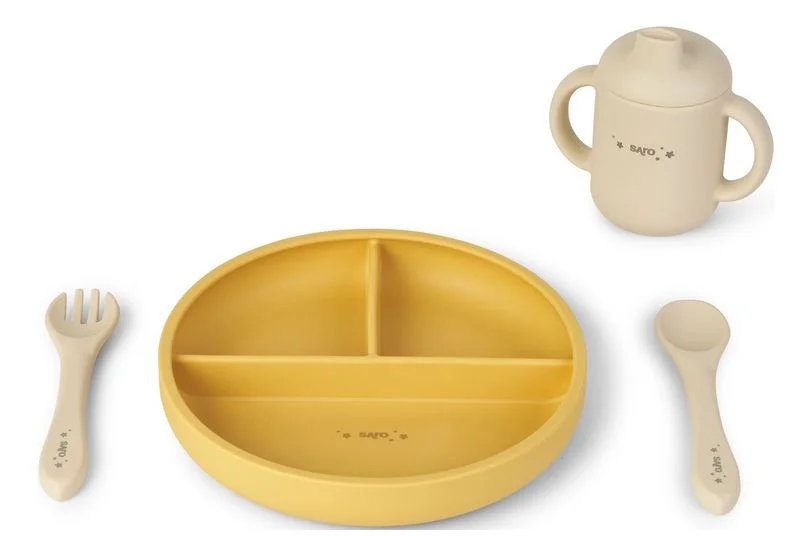 SARO BABY Food & Fun Silikon Spisesett - Mustard - 1 stk. v:4263532
