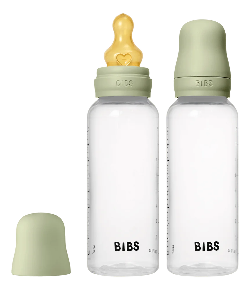 BIBS Baby Bottle Round Latex 270 ml Medium Flow Sage - 2 stk. v:5750260