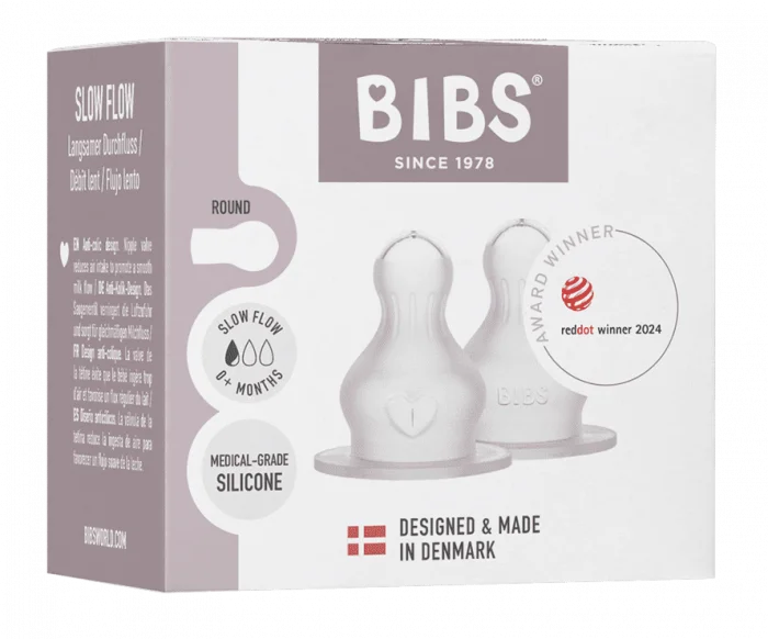 BIBS Baby Bottle Nipple Round Silicone Slow Flow 2 stk v:7519748
