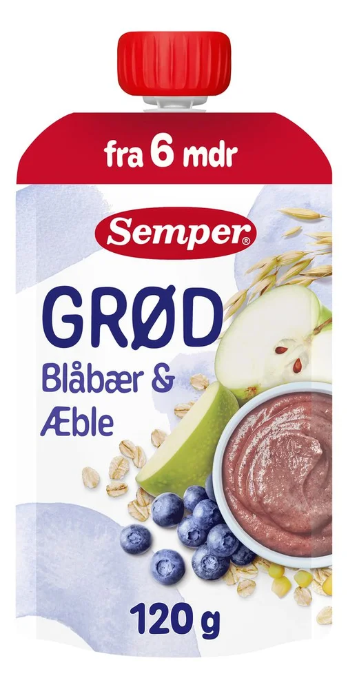 Semper Fruktgrøt m. Blåbær & Eple 6 mdr. – 120 g. v:3351470 Semper Fruktgrøt m. Blåbær & Eple 6 mdr. – 120 g. v:3351470