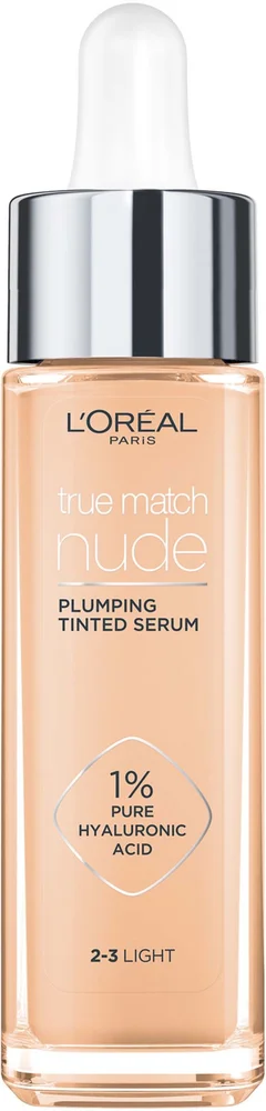 Loreal Paris True Match Nude Plumping Tinted Serum Foundation, 1% Hyaluronic Acid 2-3 Light v:5046098