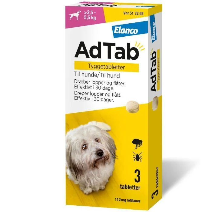 AdTab 112mg tyggetabletter til hund (S) – 3 stk v:8164714 AdTab 112mg tyggetabletter til hund (S) – 3 stk v:8164714