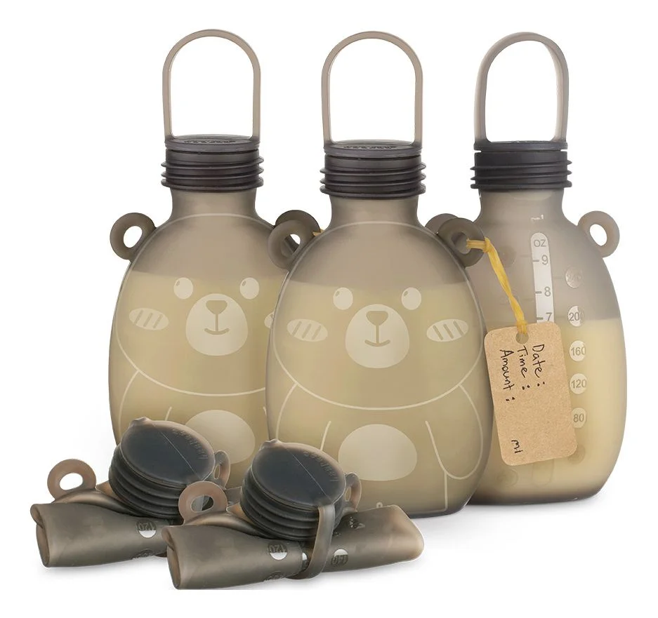 Haakaa Happii Bear Silicone Milk Storage Bag – 260 ml – Grey – 5 stk. v:3463622