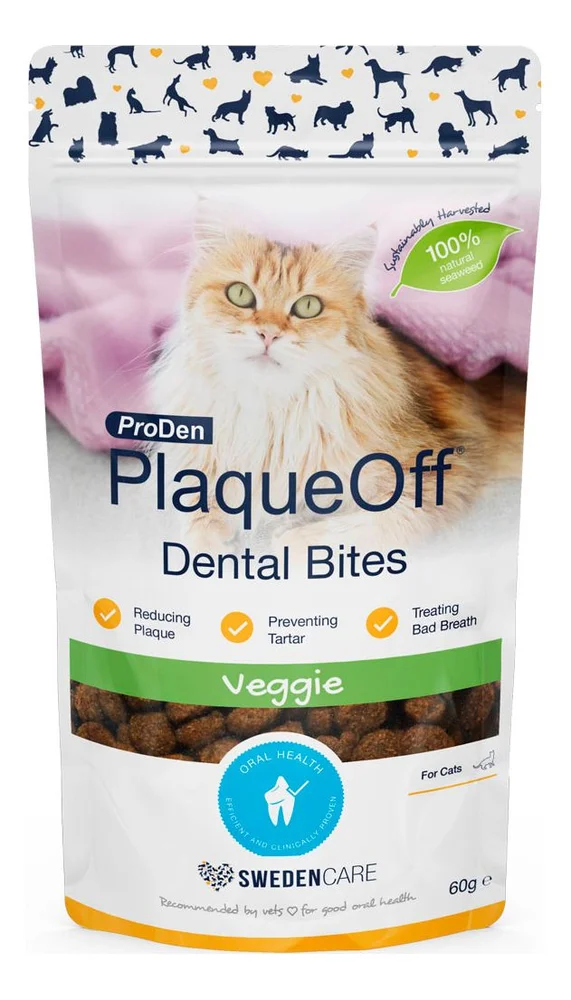Swedencare PlaqueOff Dental Bites Cat, Veggie – 60 g v:2629084