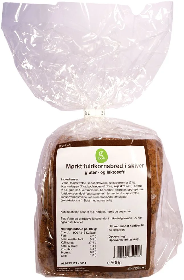 G-Foods Mørkt Fuldkornsbrød i skiver – 500 g v:5780680 G-Foods Mørkt Fuldkornsbrød i skiver – 500 g v:5780680