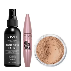 bareMinerals Original Loose Powder Foundation SPF 15 Medium Beige 12 8g, NYX Matte Finish Setting Spray 60ml & Maybelline Lash Sensational Mascara Black 9,5ml v:9767503