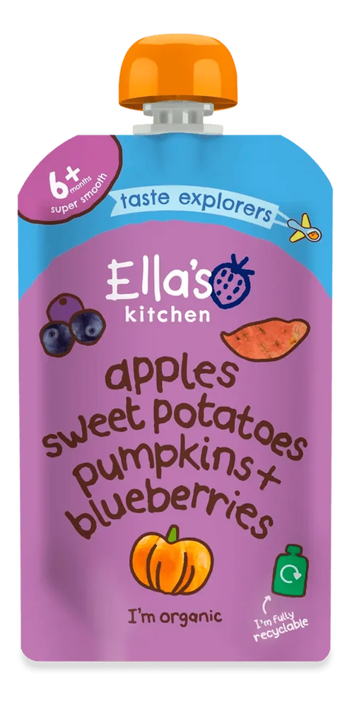 Ella’s Kitchen Søtpotet, Gresskar, Eple & Blåbær – 120 g v:4330721 Ella’s Kitchen Søtpotet, Gresskar, Eple & Blåbær – 120 g v:4330721
