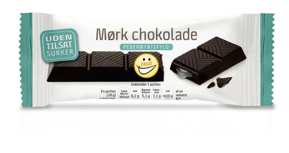 Easis Mørk sjokoladebar med peppermyntefyll – 28 g v:3304908 Easis Mørk sjokoladebar med peppermyntefyll – 28 g v:3304908