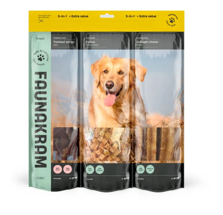 Faunakram hundesnacks 3in1 m. kylling, and & torsk, valuepack - 600 g. v:8315844