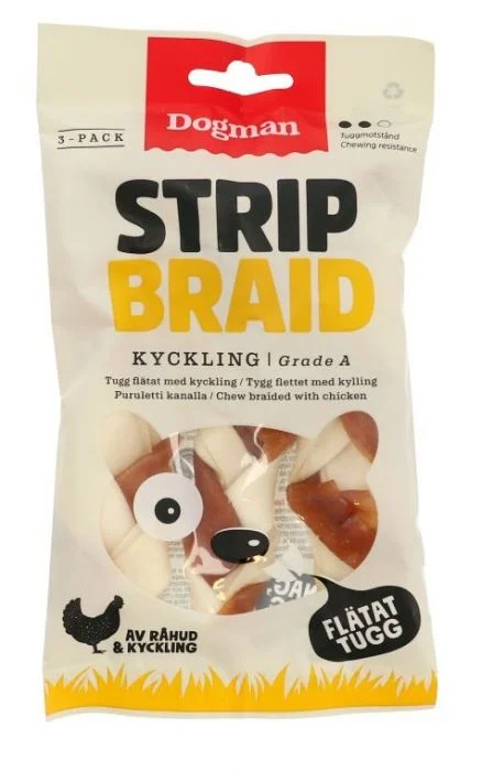 Dogman Chicken strip braid 3p Hvit S 12,5cm v:6207277